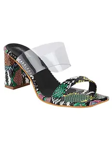 Shoetopia Women Black Block Heels Printed Sandal