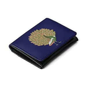 DailyObjects DailyObjects Navy Peacocking Women's Flip Top Card Wallet | Made with Vegan Leather Material | Carefully Handcrafted | Holds up to 5 Cards | Slim and Easy to Fit in Pocket | Safety with Button Closure | Sufficient Space to Keep Cash and Coins