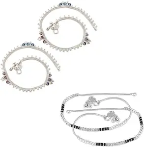 Heer Collection Traditional Jewellery For All Occassions Anklets Payal Pair for Women/Girls Alloy Anklet - Bzr_Combo Payal-107 & 122 (1-Pair Each)
