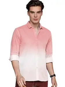 IndoPrimo Men's Cotton Shirt with Full Sleeves Spread Collar Classic Style Solid Pattern Regular Fit and Standard Length