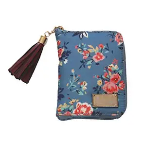 Assortia Assorted & Customised Women's Handmade Polyester Floral Printed Wallet with Tassel - Blue