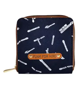 Funk For Hire Women Match Stick Printed Navy Canvas Square Wallet