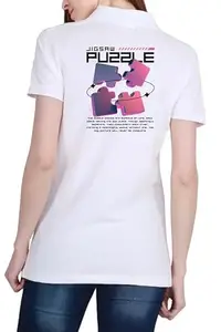 Jigsaw Puzzle White Women Polo (Back) T-Shirt