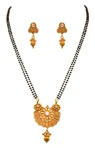 JFL - Traditional Ethnic One Gram Gold Plated Spiral LCD Champagne Design Mangalsutra with Earring for Women,Valentine