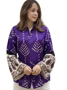Zans & mens Women's Printed Shirt, Long Sleeve, Embroidered Cuffs, Collared Neck, Casual Ethnic Wear (in, Alpha, XL, Regular, Red-Ajrakh)