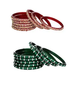 Combo Party & Festivle Designer Ornamented With Colorful Beads And Figures Fancy Matching Glass Bangle Cum Kada Set Of Eight Each With Safety Box (Size 2.8 IN) (BN_2.2-81.d_bang)