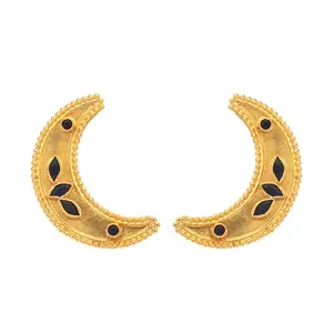 Yinara 22K Gold-Plated Stone Studded Crescent Shaped Stud Earrings