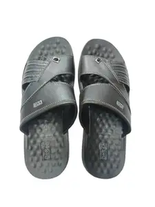 Men's Indoor Outdoor Slippers, Plush Synthetic Leather, Black, Soft Comfortable Flip Flops, UK Size System (Black, UK Footwear Size System, Adult, Men, Numeric, Medium, 9)