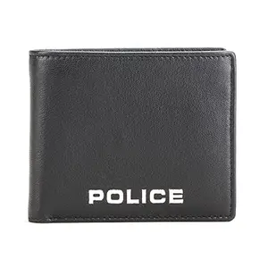 POLICE Men's Leather Bifold Coin Wallet - Black/Orange