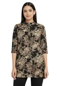 Orriva Womens Pure Rayon 3/4 Sleeves Collar Neck Short Straight Kurti Featuring Tie Dye Floral Printed Design Breathable Fabric