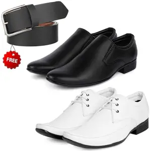 Relaxed Trendy Formal Shoes/Party Shoes/ 2 Shoes Combo with Free Belt for Men and Boys (BAZAAR9705_VTR-401-Blk) Multicolor