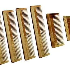 Ginni Innovations Combo of 6 Neem Wood Combs ( regular + medium and baby detangler)-G-4AFG