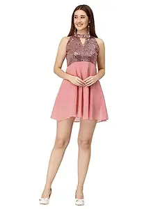 MISS AYSE Women's Pink Solid Dress Dress for Women, Women's Dress, Stylish Dress, A-line Dress, Fit and Flare Dress