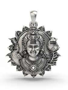 Exotic India 925 Sterling Silver Lord Murugan Swami Pendant Bust of Lord Kartikeya South Indian Temple Jewelry