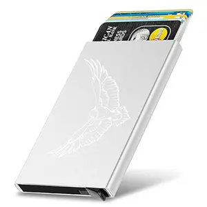 PIRASO Men's Personalized Card Holder,Aluminium Metal RFID Protected Smart. Pop up Card Holder, Slim Wallet for Men, Metal Card Case (White 2)