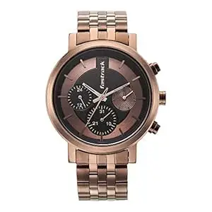 Fastrack Tick Tock Quartz Multifunction Brown Dial Brown Metal Strap Watch for Guys - NT3287QM03​