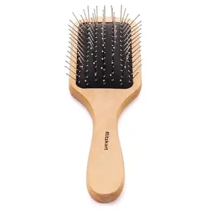 Ritzkart Metal Pin Bristle Hair Brush - Detangling, Anti-Static Paddle Grooming Tool - Rounded Steel Bristles, Ergonomic Wooden Handle - Scalp Massaging Comb - For Normal, Curly, Thick Hair Wigs