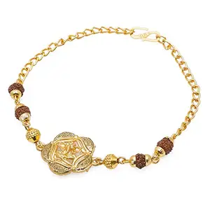 The Luxor Gold Plated Traditional Rudraksha Bracelet for Men, Boys (Multicolour, Flower Ganesha) - Fashion Jewellery, Wrist Band/Hand Accessories for Men