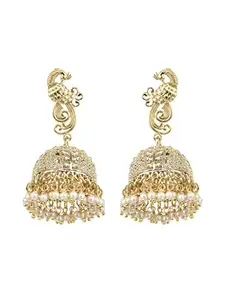 Priyaasi Gold Plated Jhumka Earrings with Pearls For Women, Girls - Peacock Shaped Traditional Jhumki