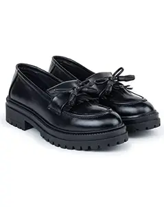 Shuz Touch Women Girl Fashion Comfirt Casual Chunkey Loafer Shoe - Black