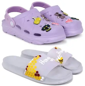 Pampy Angel Combo Pack of 2 Slipper/Flip Flops/Slides/Clogs/Sandals with Adjustable Back Strap for Women,(WCL-123-Purple,Honey-Grey),39 (Euro)