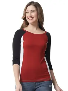 THE DRY STATE Women's Cotton Multicolor Round Neck 3/4th Sleeve T Shirt