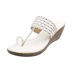 Metro Women White Synthetic Leather Wedge Heel Sandal UK/3 EU/36 (32-33)