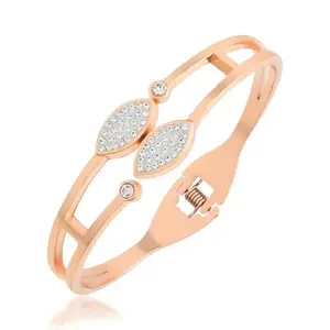 Memoir Stainless Steel Rose Gold Imitation Diamond -Studded Bangle, Openable Cuff Kada, Women's Fashion Bracelet (BLDM3804)