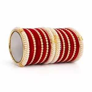 STREE Gold Plated Velvet Chooda Bangle Set with Beads 42 Bangles