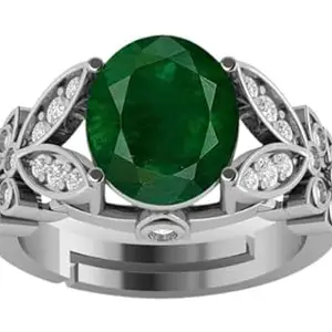 LMDLACHAMA Certified Natural AA++ Quality 10.25 Carat Emerald Panna Silver Plated Astrological Purpose Adjustable Ring for Women's and Men's