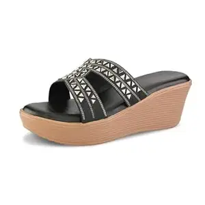 Centrino Women's Platform Wedge Sandals | Stylish Open Toe Slip-On for Ladies | Soft Cushioned Footbed | Elegant Crisscross Strap Geometric Cutout Design | Lightweight Ridged Heel Footwear (9308)
