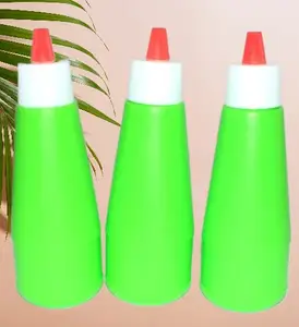 Attachh Plastic Squeeze Bottle Ketchup Mustard Honey Sauce Dispenser Bottle (400 ML, Green color, Pack of 3)