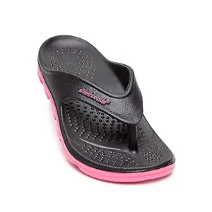 SOLETHREADS Active Ortho | Durable | Sturdy | Light | Comfortable | Shock Absorbent | Slippers | Flip Flops for Women|Black/Pink|UK5