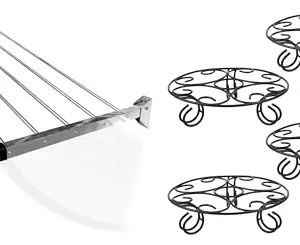 CONCEPT & SOLUTIONS 5 Pipes x 5 Feet -Foldable Wall Mounted Cloth Dryer/Clothes Stand (4 Pipes, 5 feet) and Metal Plant/Pot Stand for Garden | Planter Stand for Indoor & Outdoor (Black - Pack of 4) Combo Pack|CS-341