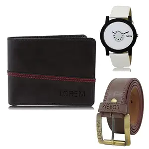 LOREM Watch-Artificial Leather Belt & Wallet Combo for Men (Fz-Lr26-Wl07-Bl02)