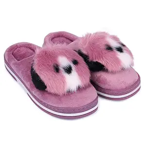 Joda Ghar Warm fur Winter bedroom slipper for women, Capet Panda_Purple-40-JD (UK SIZE-6)