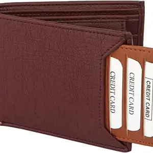 WILD EDGE Artificial Leather Men's Wallet - Compact and Light Weight - Comes with a Tan Detachable Card Holder and Button Closure - Color : Brown