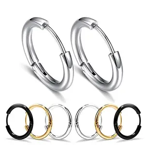 MEENAZ Piercing Men Jewellery Gold Silver Black Combo Studs Stylish Hoop Earings/Ear rings Earrings For Men/Boys/Gents/Girls/Boyfriend Girlfriend Unisex - BALI-M9252 (6 pcs)