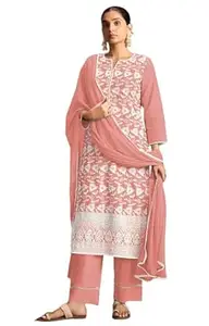 DRESOUL Women Pure Cotton Schiffli Embroidered Kurta Set with Pants Inner and Dupatta