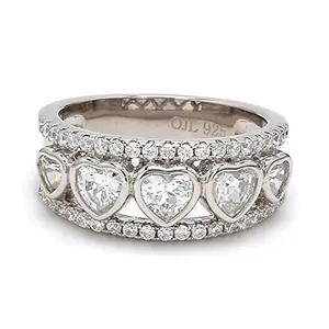 Ornate Jewels 925 Silver Love Heart American Diamond Half Eternity Band Ring for Women and Girls | With Certificate of Authenticity & 925 Stamp | Life-time Warranty*