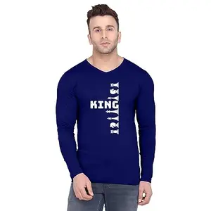 Fashions Love Men Cotton Full Sleeve V Neck King Chess Game Design Printed T Shirt FSVN-0845-X Navy Blue