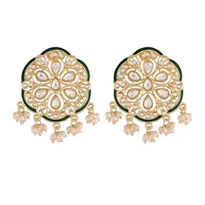 Amazon Brand - Anarva 18k Gold Plated Green Meenakari Kundan Pearl Stud Earrings for Women (E2939G)