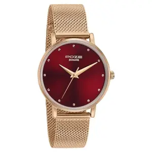 Sonata Poze Quartz Analog Maroon Dial Metal Strap Watch for Women-SP80017WM02