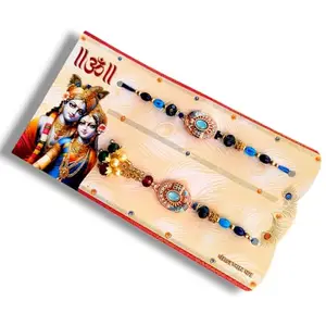 Rakhi Set for Bhaiya Bhabhi Traditional with Multicolour Glass Beads & Gold-Toned Pendant Handcrafted Raksha Bandhan Gift Combo (Traditional Kundan)