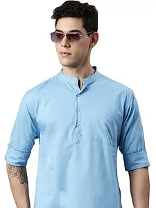 KRYPTIC Men Solid Full Sleeve Regular Shirt Kurta Casual wear(Boys Blue-XL)
