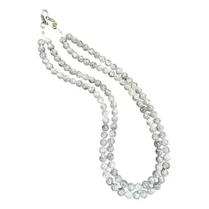 MANBHAR GEMS - Crystal Glass Beads Necklace For Girl and Women Double Strand Crystal Necklaces for Women, 8MM Beaded Necklace 2 Layer Beaded Mala Fashion Jewellery (White)