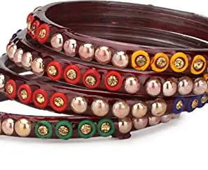 Party Glass Bangle Set Ornamented with Beads for Spaical Look (Pack of 4 Multi Shining & Attractive TR141_2.6 (Re_BBbangle-MW1.c_bang)