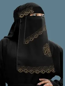 Saudi Niqab for Women & Girls | Breathable Firdous Fabric | Traditional Saudi Style | Free Size Comfortable Fit | i2G AAKH | (Free size - Black)