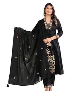 RIYA ATELIER BY RIYANSHI Women's Cotton Embroidery Straight Kurti with Pant Set