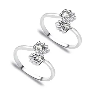 TARAASH 925 Sterling Sliver Toe Ring With Leaf Design and White CZ Stone Studded Pure Silver Bichiya for Womens Girls Valentine Anniversary Gift